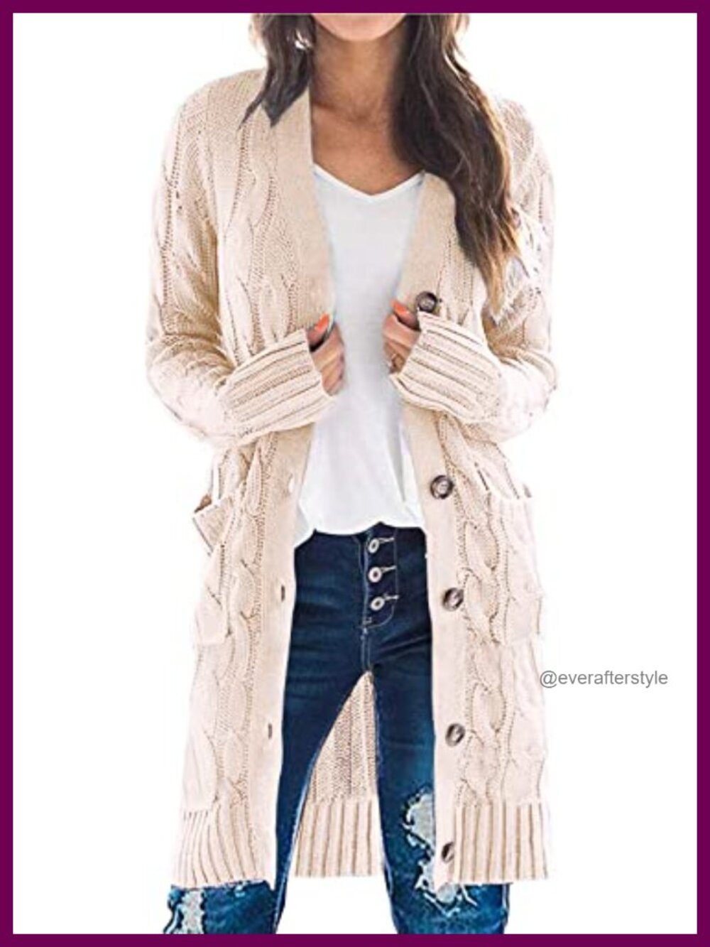 Cable Knit Long Cardigan Sweaters with Pockets